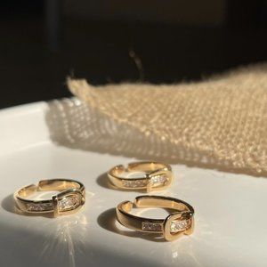 Hermes Style Vintage 14K Gold Belt Zircon Ring